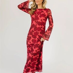 Elegant Red Floral Maxi Dress